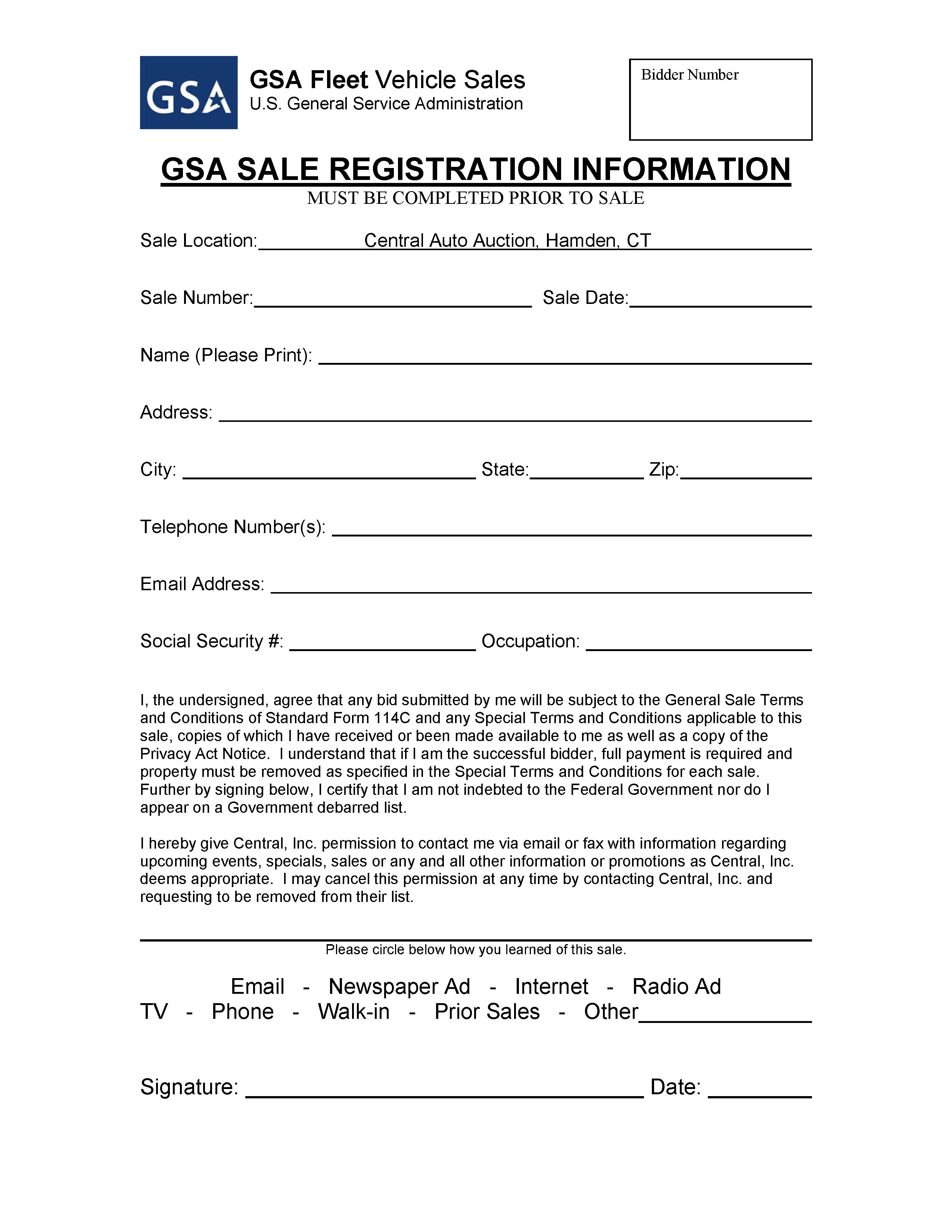 GSA sign up form